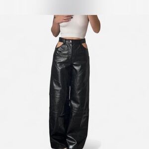 Zara Black Wide Leg Leather Pants